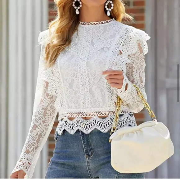 Last 1 L! 5 Star Rated New Bohemian Crochet Top with Back Zipper - Picture 4 of 15